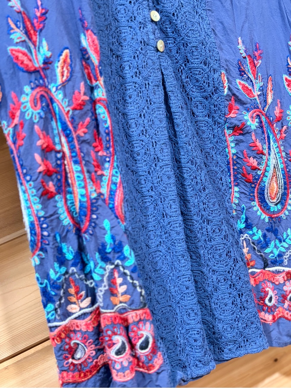 Figueroa & Flower Boho Peasant Top Embroidered Paisley Crochet Lace Blue Medium‎ - Picture 3 of 8